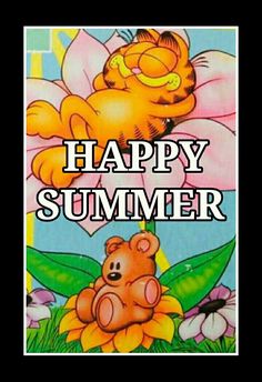 a cartoon bear sitting on top of a flower with the words happy summer above it