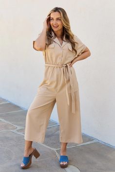 All In One Full Size Solid Jumpsuit – Via Vay Boutique Solid Jumpsuit, Solid Color Jumpsuits, Wide Leg Jumpsuit, Waist Belt, Clothes For Sale, All In One, Types Of Sleeves