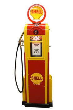 an old fashioned shell gas pump on white background