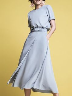 Solid Midi Dress, Casual Midi Dress, Blue Crew, Long Sleeve Casual Dress, Midi Dress Casual, Fashion Dresses Casual, Long Summer Dresses, Women Midi, Diy Dress