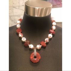 Beautiful Necklace For Winter! Carnelian Rust Colored Pendant And Beads Are The Stars Of The Show. Ceramic Beads And Swarovski Crystals Are Used As Accents. Toggle Clasp. Necklace Measures 19.5” End To End. This Is A High Quality, Hand Crafted Piece Of Art. Pictures Do Not Do It Justice. This Is Brand New And Ready For Your Closet. Red Carnelian Jewelry With Faceted Beads, Red Carnelian Beaded Necklace With Faceted Beads, Handmade Red Round Crystal Necklaces, Red Carnelian Faceted Beaded Necklaces, Red Carnelian Necklace With Faceted Beads, Red Crystal Necklace With Gemstone Beads, Red Crystal Necklaces With Gemstone Beads, Red Beaded Necklaces With Natural Stones, Red Crystal Necklace With Natural Stones