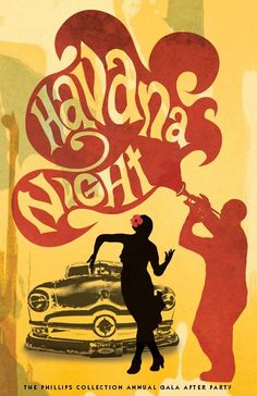 an advertisement for the film havana night with a woman holding a balloon in front of a car