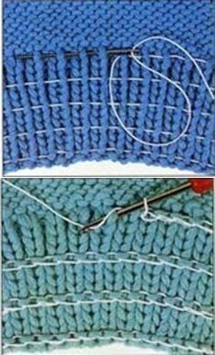 two pictures showing how to knit the stitchs on top of each other and bottom