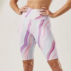 Athleta Love Proudly 7” Bike Shorts. Pink Rainbow Multicolored Swirls, Size Xs -For Medium To High Impact Workouts At The Gym, Studio Or Outdoors -Back Drop In Pocket To Store Your Essentials -Fully Adjustable Neverend Drawstring Won't Get Lost In The Wash -Fitted Next To The Body With A High-Rise Waistband That Holds You In -Classic Bike Short Length -Pulls Sweat Away From The Body To The Surface Of The Fabric So It Can Evaporate -Upf 50+ -Airflow Moves Easily Through The Garment -78% Polyester Spring Workout Mid-thigh Length Athletic Shorts, Pink Activewear With Built-in Shorts For Yoga, Multicolor Sporty Athletic Shorts For Sports, Pink Athletic Shorts For Spring Workout, Sporty Multicolor Athletic Shorts For Sports, Spring Athleisure Biker Shorts For Workout, Pink Activewear With Built-in Shorts, Multicolor Moisture-wicking Shorts For Athleisure, Multicolor Moisture-wicking Athleisure Shorts