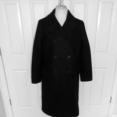 J Crew Black Double Breasted Coat Unlined 70% Wool 30 % Rayon Approx Measurements Pit To Pit 22" Shoulder To Shoulder 17" Shoulder Seam To End Of Cuff 25 1/4" Length 41 1/2" Excellent Condition Double Breasted Coat, Double Breasted, J Crew, Jackets & Coats, Jackets For Women, Women Shopping, Black, Color