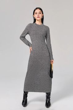 Fibflx Women's Slim Fit Long Sleeve Knit Wool Maxi Dress Wool Maxi Dress, Long Sleeve Knit Dress, Spring Collection, Long Sleeve Knit, Knit Dress, Merino Wool, Wool Blend, Cashmere, Slim Fit