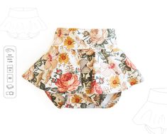 the front and back of a skirt with flowers on it