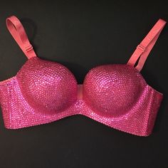 NEW Crystal Push Up Bra Size 34A SEXY!!! HOT!!!! Fully crystalized, hot fuchsia pink. A statement piece. This is a push up bra. Brand New in package condition, quick-ship! Intimates & Sleepwear Bras Party Stretch Pink Bra, Pink Stretch Bra For Party, Pink Stretch Party Bra, Fitted Pink Bra For Night Out, Pink Stretch Bra For Night Out, Bridal Sari, Diy Bra, Fuchsia Pink, Black Rhinestone