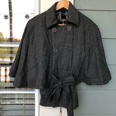 East 5th Gray Jacket Coat Button Detail Collared Lined Tie Waist Poncho S/M New With Tags Dark Gray Winter Casual, Jacket Coat, Gray Jacket, Button Detail, Coats Jackets Women, Wool Coat, Betsey Johnson, Dark Gray, Coats For Women