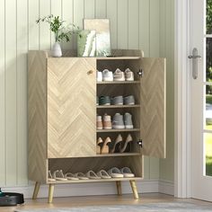 Eumyviv Herringbone Shoe Cabinet, Farmhouse Shoe Storage Organizer Cabinet with One Shelf for Entryway, Oak S0008 Farmhouse Shoe Rack, Shoe Cabinet With Doors, Narrow Shoe Rack, Wooden Shoe Racks, Cabinet With Doors, Wood Patio Furniture, Shoe Rack Organization, Cute Photo, Nursery Furniture Sets