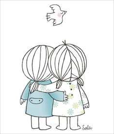 Friends Illustration, Drawings Of Friends, Pola Sulam, Art And Illustration, Simple Doodles, Cute Doodles, Art Drawings Sketches, Cute Illustration