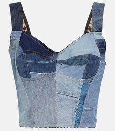 One of my favourite designer pieces #mytheresa Denim Party, Denim Bustier, Dolce And Gabbana Jeans, Leopard Print Shirt, Denim Crop Top, Denim Corset, Patchwork Denim, Denim Mini Dress, Denim Patchwork