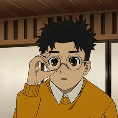 an anime character with glasses and a sweater