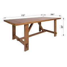 a wooden table with measurements for the top and bottom portion on it's side