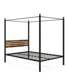 a metal bed frame with wooden slats on the top and bottom posts, against a white background