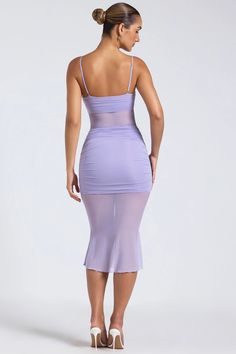 Embrace the allure of illusion with the Alviva midaxi dress. Crafted from premium 20D mesh that sculpts to your curves, its punctuated with sheer jersey panels at the bodice and skirt. Its cut to a fit-and-flare silhouette, framed with a bust-flattering sweetheart neckline and enhanced with ruching at the skirt that creates a cinching wrap-over effect.Sweetheart neck Slender adjustable shoulder straps Ruched detailing Sheer panel detailing Wrap-over effect Concealed side zip fastening Fit-and- Dusty Lilac, Black Backless Dress, Fishtail Skirt, Midaxi Dress, Dress Dusty, Strapless Gown, Bride Clothes, Sweetheart Neck, Embellished Dress