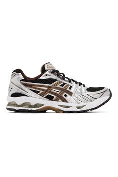 Asics: Black & Silver Gel-Kayano 14 Sneakers | SSENSE Asics Black, Gel Kayano, Leather Sneakers, Patch Logo, Black Silver, Clothing Accessories, Faux Leather, Women Wear, Perfect Clothing