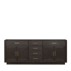 the sideboard is made out of wood and has gold handles on each side, along with