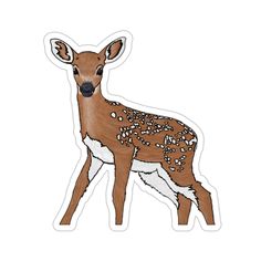 a deer sticker that is on the side of a white background with brown spots