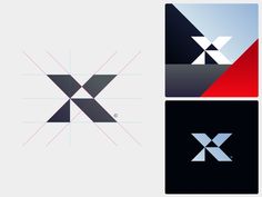 four different logos designed to look like an x