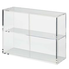 an empty glass display case on a white background