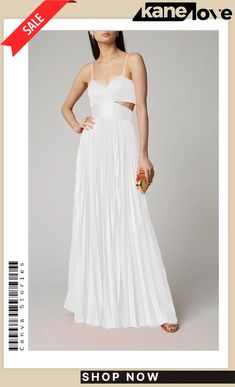 Women's Low Back Solid Straps Pleated Dress White Pleated Prom Dress, Spring Formal Cutout Dress, White Fitted Pleated Maxi Dress, Formal Spring Maxi Dress With Cutout, Spring Formal Maxi Dress With Cutout, Chic Woman, Elevate Your Style, Low Back, Pleated Dress