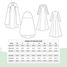 women's pattern size chart for the dress