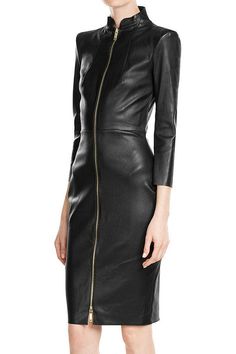 Black Leather Dress, Leather Jumpsuit, Leather Panel, Formal Wear Dresses, Black Leather Dresses, Style Formal, Zipper Dress, Panel Dress, Dress Bodycon