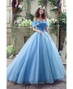 Shop Non Traditional Blue Cinderella Princess Bridal Gowns With Off Shoulder Straps online. Custom-made any plus size or color. Pro since 2009. Prom Dress Off Shoulder, Dress Quinceanera, Wedding Dresses Cinderella, Prom 2020, Blue Prom Dress, Cinderella Dresses, Blue Ball, Blue Evening Dresses, Dress Off Shoulder