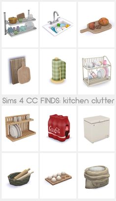 various kitchen items are shown with the words sims 4 cc finds kitchen clutter