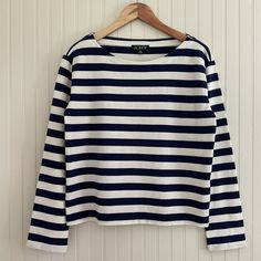 J. Crew Relaxed Long- Sleeve Boatneck T-Shirt In Stripe Nwt Color: Navy / White Classic Stripes Boatneck Neckline Long Sleeves Relaxed Fit 100% Cotton Armpit To Armpit 19.25” / Length 22” Excellent Nwt Condition Sailor Striped Long Sleeve Top, Striped Sailor Long Sleeve Top, Sailor Style Striped Long Sleeve Top, Sailor Style Striped Cotton Top, Striped Sailor Style Cotton Top, Navy Sailor Tops For Spring, Navy Sailor Style Top For Spring, Cotton Sailor Style Top, Navy Sailor Crew Neck Top