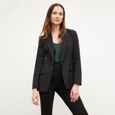 Made from breathable wool twill, the Yiyan blazer features a tailored fit and elongated silhouette. Our signature knit panels in the back allow you to stretch with ease, while deep pockets give you a place to stash your essentials. Wear the Yiyan with one of our matching bottoms for a complete suit, or dress it down with your favorite jeans. Charmeuse Fabric, Plus Size Blazer, Boucle Jacket, Single Button Blazer, Work Style, Classic Blazer, Suit Style, Silk Charmeuse, Wool Suit