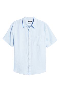 Lightweight, breathable linen brings easy-to-wear comfort to a classic-fit shirt detailed with a nifty chest patch pocket. 28 1/2" length (size Medium) Spread collar 100% linen Dry clean or machine wash, line dry Imported Casual Linen Shirt With Patch Pockets, Blue Linen Shirt With Pockets, Spring Linen Shirt With Patch Pockets, Everyday Summer Shirt With Patch Pockets, Linen Button-up Shirt With Welt Pockets, Classic Linen Shirt With Pockets, Classic Linen Shirt With Patch Pockets, Casual Linen Shirt With Welt Pockets, Classic Tops With Patch Pockets For Summer