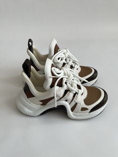 Louis Vuitton Archlight White Brown Sneakers Size 35  | eBay Brown Sneakers, Fashion Shop, Shoe Collection, Athletic Shoes, Shoe Accessories, Louis Vuitton, Women Accessories, Women Shoes, Sneakers