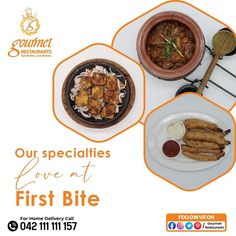 Come to us for the food you dreamt of. 

Download our application Gourmet Foods now and enjoy your favorite meal at your doorstep.

Call us now for home delivery:
042-111 111 157

#GourmetRestaurants #breakfast #nashta #HomeDelivery #FastFood #Continental #Foodie #DesiFood First Bite, First Love, Typography, Restaurant