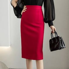 Lasaky - High Waist Bodycon Skirt with Side Slit - Elegant Long Skirt Elegant Office Wear, Professional English, Elegant Bodysuit, Professional Skirt, Lace Playsuit, Mid Calf Skirt, Stretch Pencil Skirt, Women Office, Wrap Around Skirt