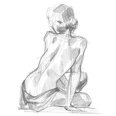 a drawing of a woman sitting on the ground with her back turned to the camera