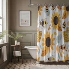 Elevate your bathroom sanctuary to new heights with our exquisite collection of premium Shower Curtains. Meticulously crafted to industry-standard sizes, these curtains promise a flawless fit in any shower space, enhancing the aesthetic allure of your bathroom with effortless sophistication. Bungalow Rose Size: 74"H x 71"W | Bungalow Rose Sunflower Buzz - Premium Shower Curtain 74.0 H x 71.0 W in yellowPolyester in Mix | 74"H x 71"W | Wayfair Bath Rack, Bathroom Sanctuary, Shower Basket, Bath Pillows, Grey Curtains, Floral Shower Curtains, Shower Curtain Rods, Nursery Furniture Sets, Shower Liner