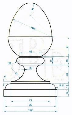 a drawing of the top and bottom part of a round glass vase with an oval base