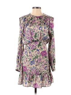 Zara Casual Dress Size: X-Small Purple Dresses - used. 100% Polyester, Mock, Floral, Short, Long Sleeve | Zara Casual Dress: Purple Floral Dresses - Used - Size X-Small Elegant Affordable Zara Dresses, Cheap Zara Dresses With Ruffles, Zara 2022, Purple Casual Dress, Purple Dresses, Purple Floral Dress, Dress Purple, Floral Dresses, Floral Short