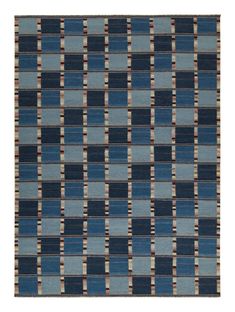 a rug with blue and brown squares on it