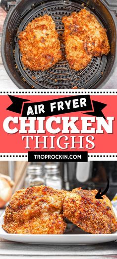 air fryer chicken thighs on the grill with text overlay