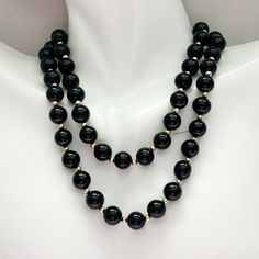 Vintage 14 Karat Gold Onyx Bead Necklace. Gorgeous Black Onyx And Yellow Gold Bead Necklace. Marked 14 Kt. Necklace Is 25 Inches. Onyx Beads Are 8 Mm Diameter, Gold Beads Are 2.5 Mm Diameter. Gold Bead Necklace, Onyx Bead, Gold Beads, Bead Necklace, Black Onyx, Vintage Gold, Womens Jewelry Necklace, Onyx, Vintage Ladies