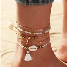 Brand New Measurements In Pics Thank You For Stopping By! All Offers Are Considered Please Follow Sharing Is Caring! Tassel Anklet, Anklet Chain, Summer Beach Jewelry, Girl Couple, Rice Bead, Wholesale Gifts, Shell Bracelet, Foot Jewelry, Anklet Jewelry