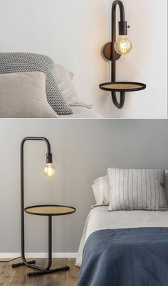 two pictures of the same light fixture in different rooms, one is turned on and one has