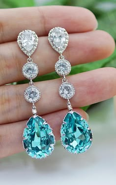 Light Turquoise Bridal Earrings from EarringsNation Turquoise Wedding Tiffany Blue Wedding Paraiba Tourmaline, Sparkle Earrings, Light Turquoise, Dieselpunk, Tiffany Blue