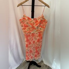 Great For A Summer Wedding. New With Tags 241303 Summer Wedding Guest Dress With Lined Bodice, Summer Orange Dresses With Fitted Bodice, Spring Wedding Midi Dress, Lined, Summer Wedding Midi Dress, Lined, Lined Summer Wedding Dress, Summer Wedding Dresses Lined, Orange Floral Print Dress For Wedding, Orange Summer Wedding Dress, Summer Sheath Dress For Wedding Guest