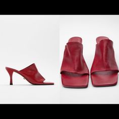 Brand New With Tags Size 6, 6.5 Chic Red Pointed Toe Sandals, Chic Red Heels For Summer, Chic Red Summer Heels, Red Open Toe Heels For Fall, Fall Season Red Open Toe Heels, Fitted Red Sandals For Spring, Chic Red Heels For Fall, Elegant Red Square Toe Sandals, Red Leather Sandals With Square Toe