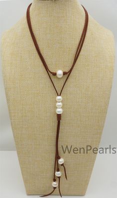 "NOTE: necklace length is not include drop part Production Method: handmade Materials: genuine freshwater pearl Pearl Color: white Pearl Size: Big pearl Pearl Shape: potato near round Pearl Quality: good quality,AA+ Necklace Length: select option,custom to make Back to Other Jewelry Section 01: \"Tahitian,Akoya,Sea Pearl\" Section: https://www.etsy.com/shop/WenPearls?section_id=15806339 02: \"Potato/Near Round Pearl\" Section: https://www.etsy.com/shop/WenPearls?section_id=16378067 03: \"Round P Leather Pearl Jewelry, Handmade Pearl Necklace, Leather Pearl Necklace, Length Necklace, Pearl Leather, Necklace Pearl, Handmade Jewelry Diy, Necklace Long, Pearl Pendant Necklace