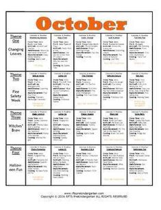 the october calendar is shown with orange lettering